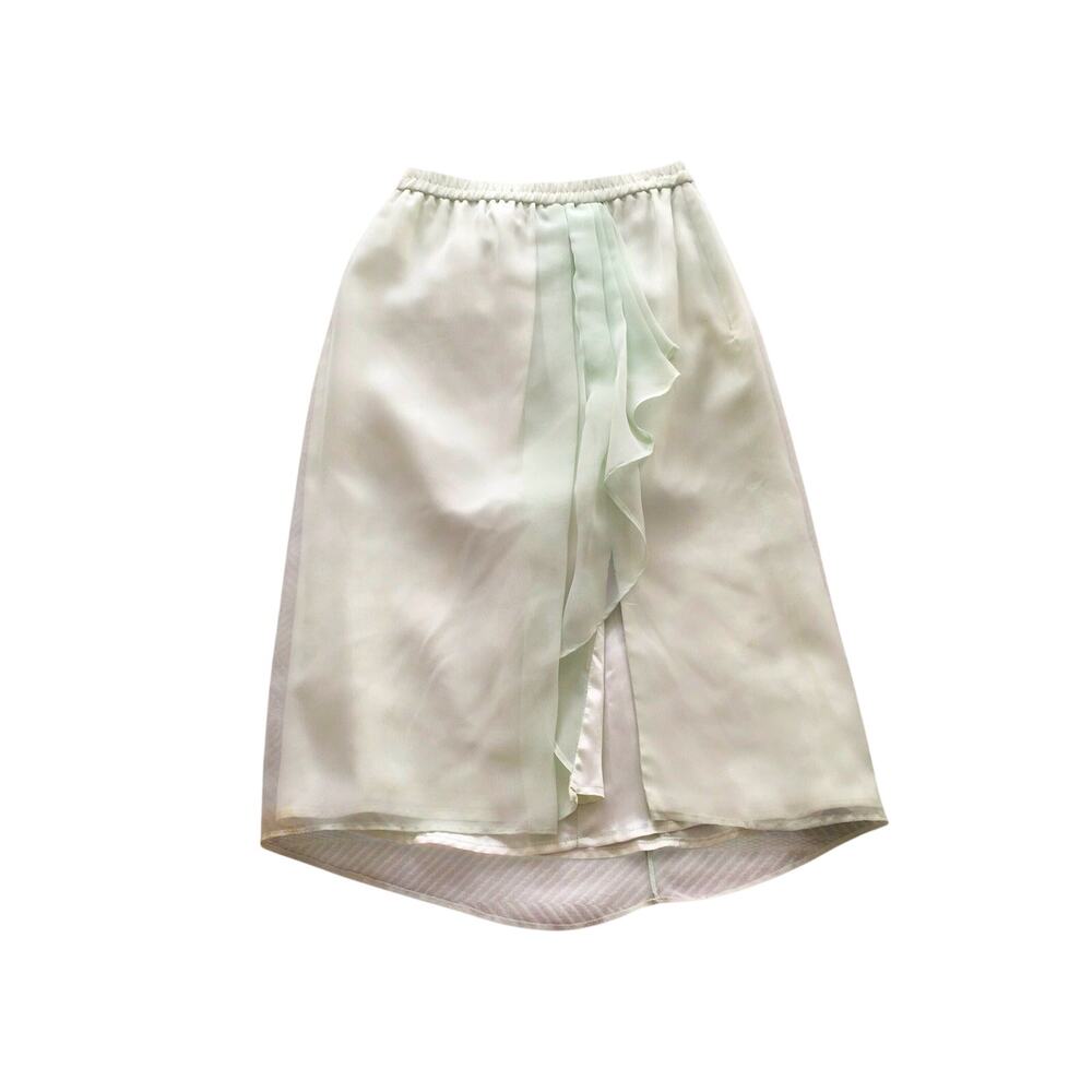 Pencil Skirt Mint Green Vintage Sheer Lined with Ruffle Detail Slit Size 8P
